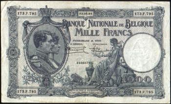 Featured is a 1924 1,000 Francs Banknote from Belgium. 
